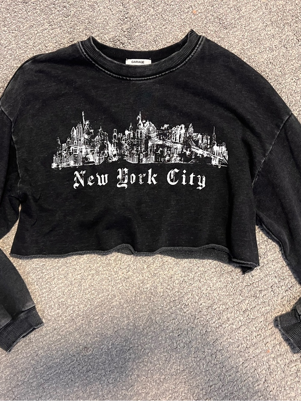 Garage Black Cropped New York City Skyline Sweater